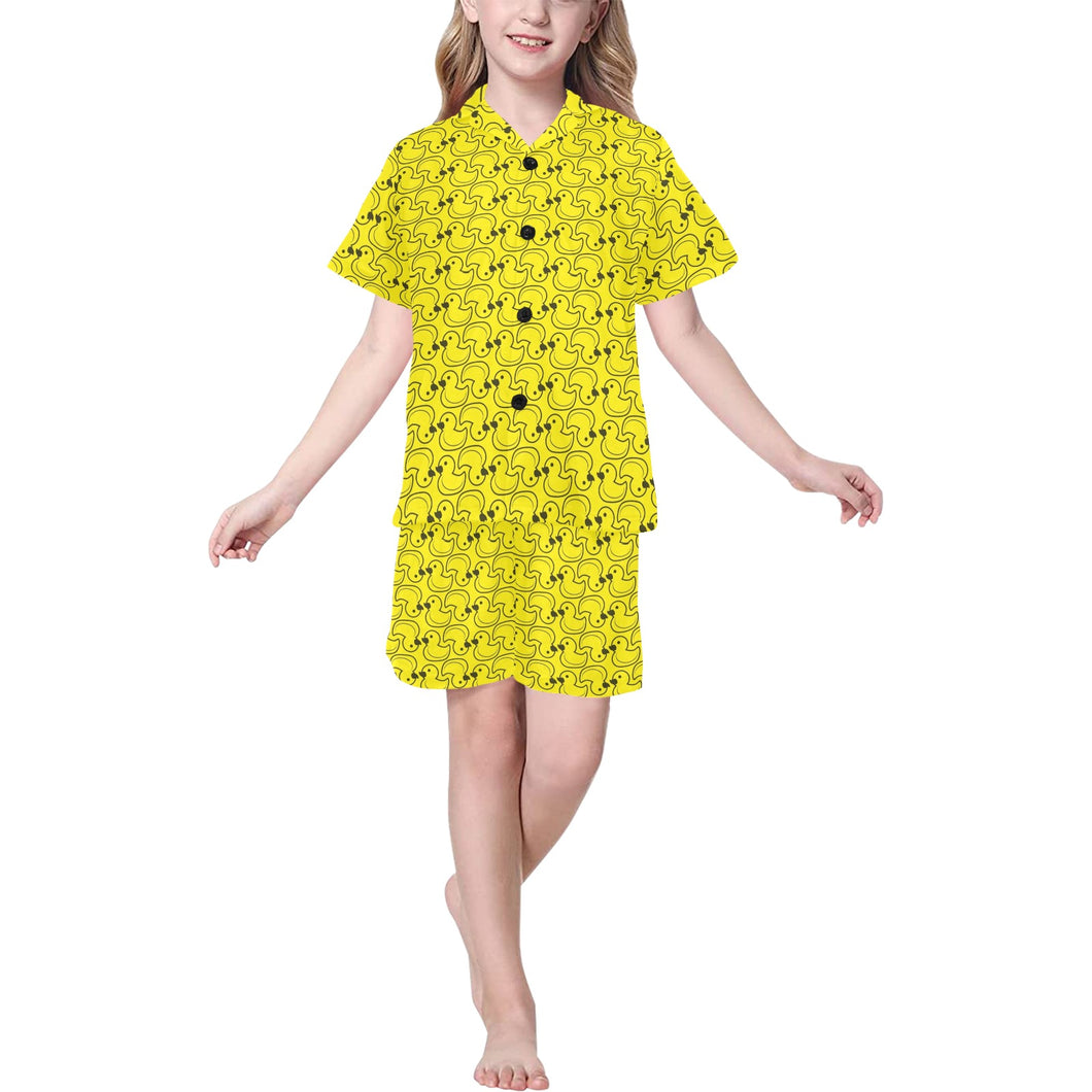 Duck Pattern Print Design 02 Kids' Boys' Girls' V-Neck Short Pajama Set