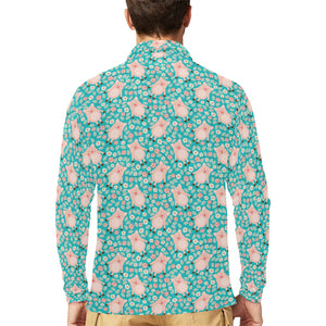 Pig Pattern Print Design 01 Men's Long Sleeve Polo Shirt
