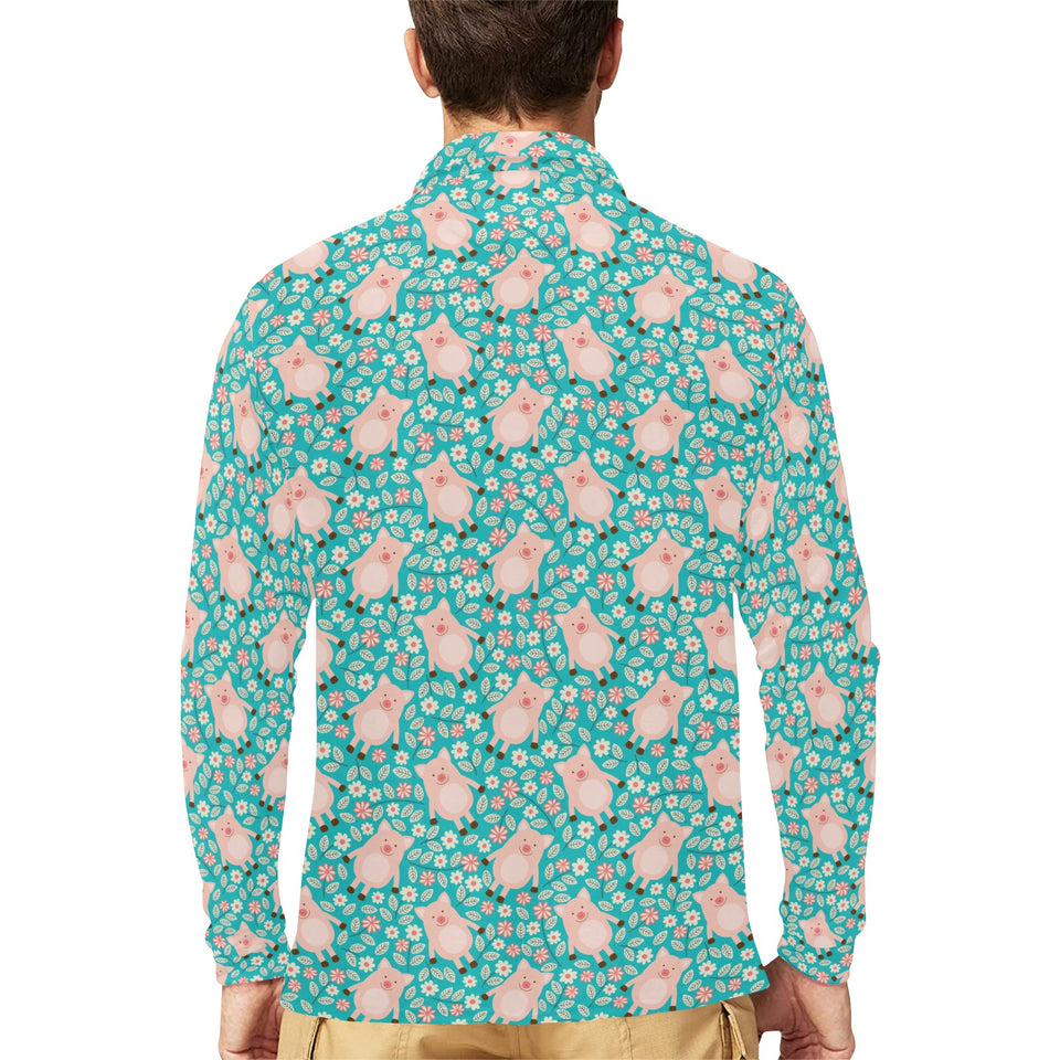 Pig Pattern Print Design 01 Men's Long Sleeve Polo Shirt