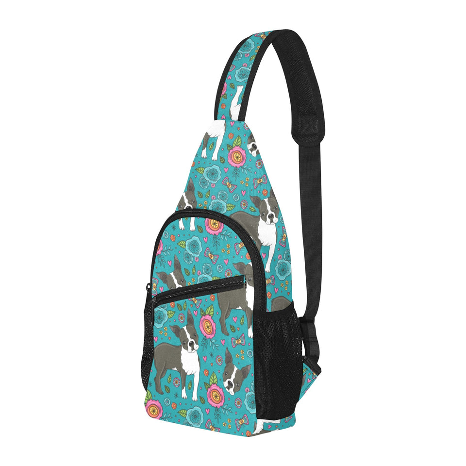 Boston terrier beautiful flower pattern All Over Print Chest Bag
