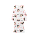 Cute pugs pink heart paw pattern Blanket Robe with Sleeves