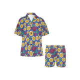 Passion fruit blue background Women's V-Neck Short Pajama Set