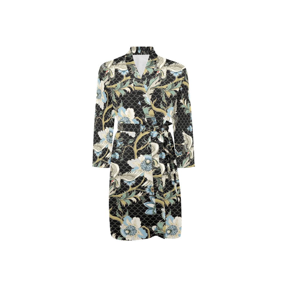 Japanese crane ornament elements Men's Long Sleeve Belted Night Robe