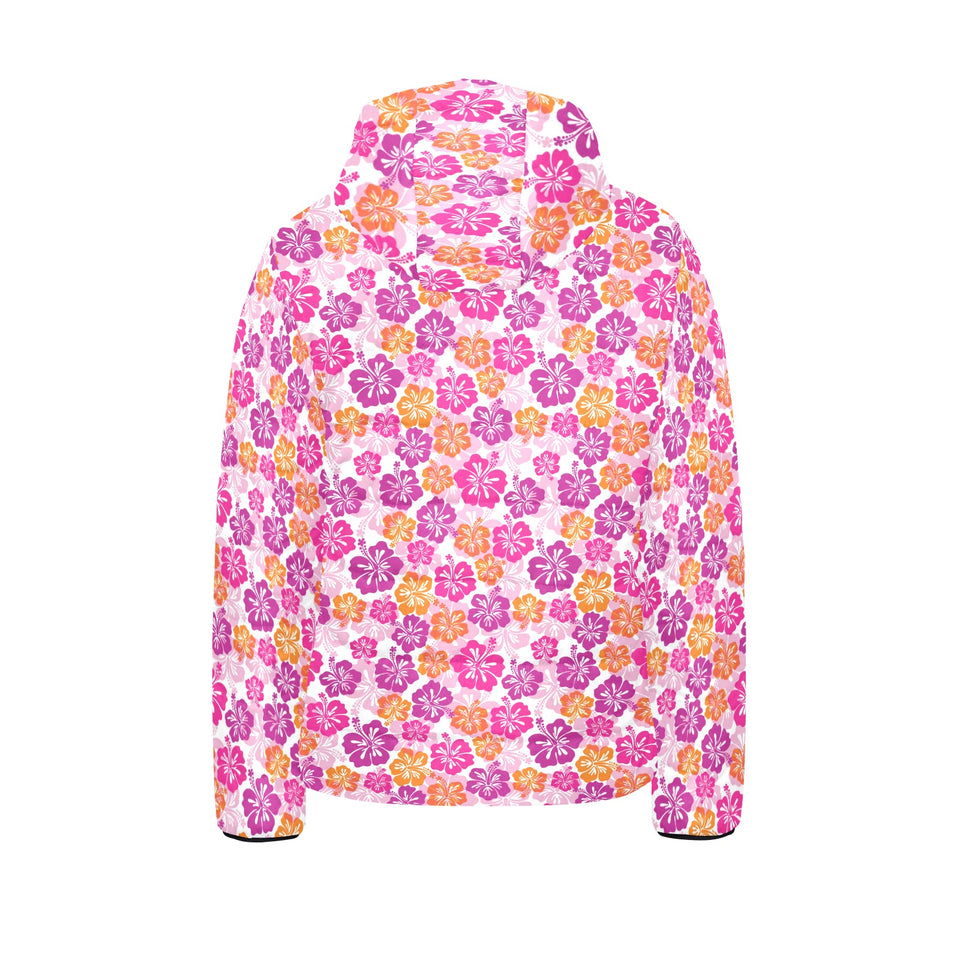 Hibiscus Pattern Print Design 01 Kids' Boys' Girls' Padded Hooded Jacket