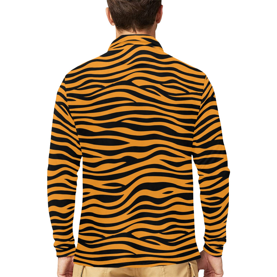 Bengal tigers skin print pattern background Men's Long Sleeve Polo Shirt