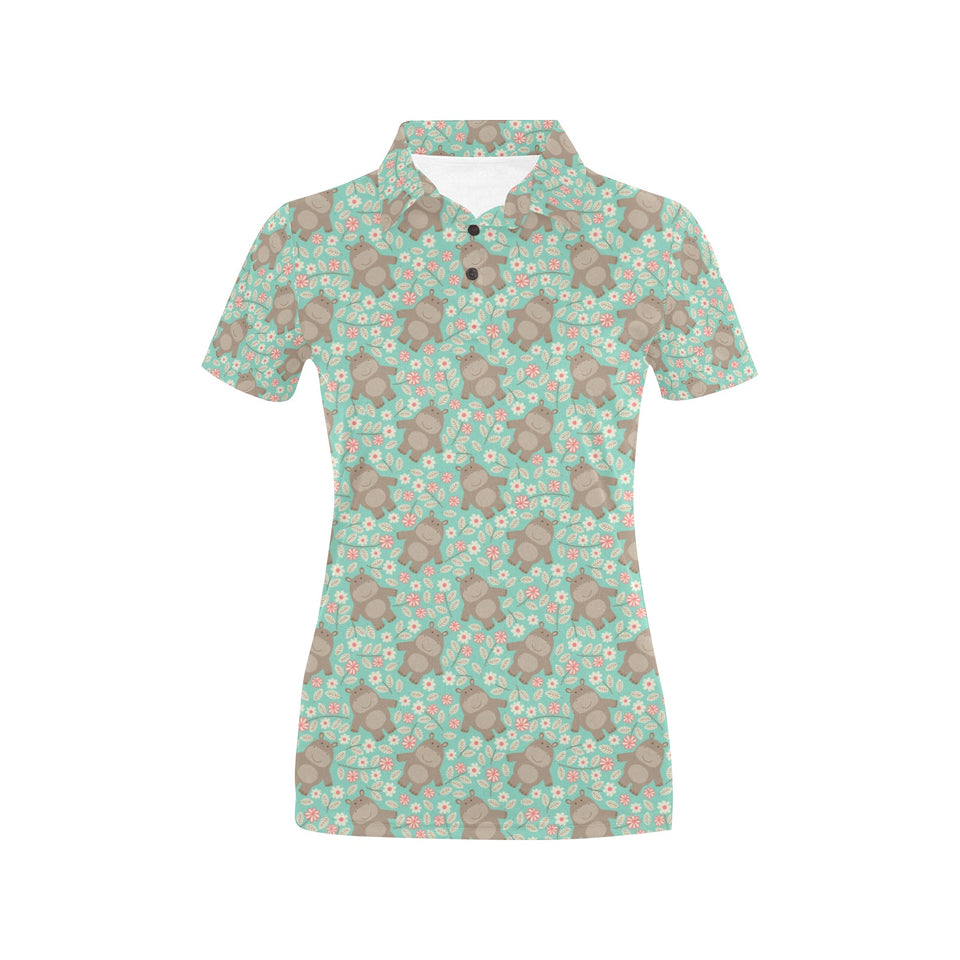 Hippopotamus Pattern Print Design 02 Women's All Over Print Polo Shirt