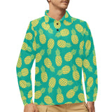 Pineapples pattern green background Men's Long Sleeve Polo Shirt