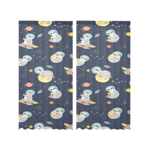 Cute sloth astronaut star planet rocket pattern Gauze Curtain