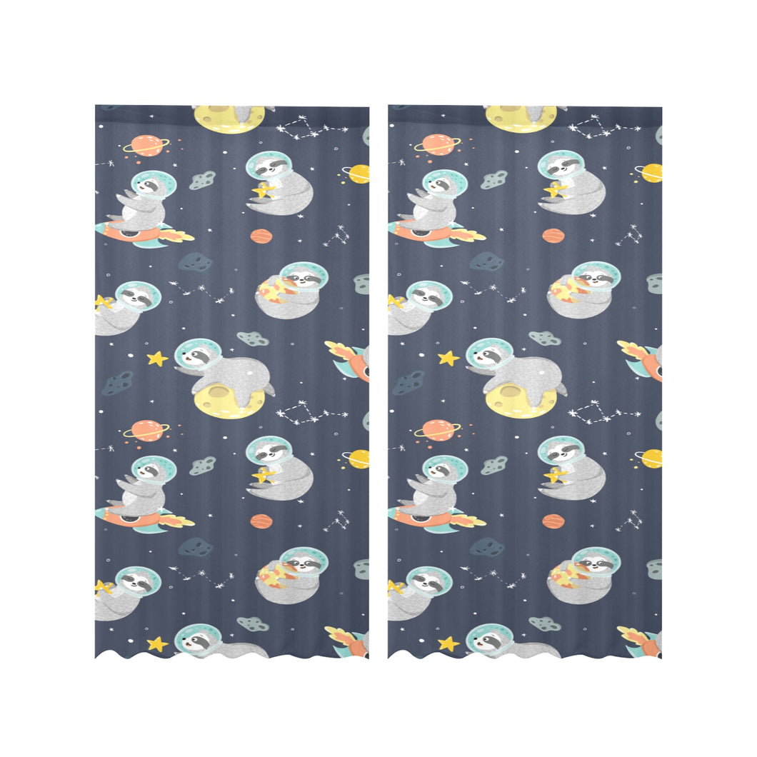 Cute sloth astronaut star planet rocket pattern Gauze Curtain