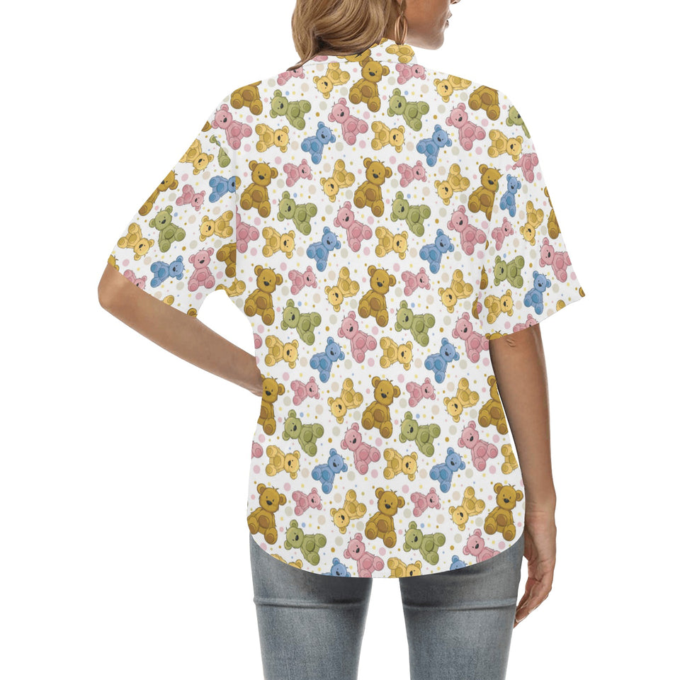 Teddy Bear Pattern Print Design 01 Women's All Over Print Hawaiian Shirt