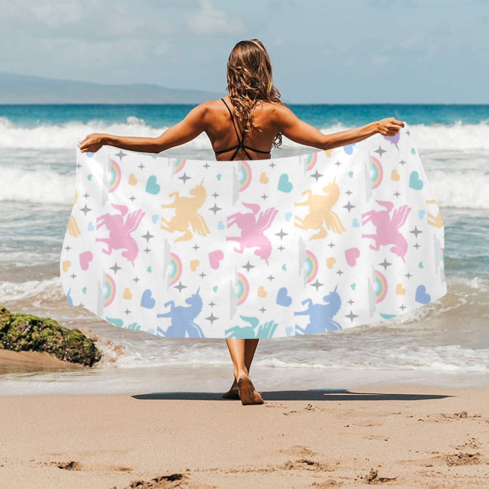colorful unicorn rainbow heart pattern Beach Towel