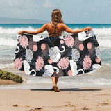 white swan blooming flower pattern Beach Towel