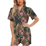 Horse head wild roses pattern Women's V-Neck Short Pajama Set