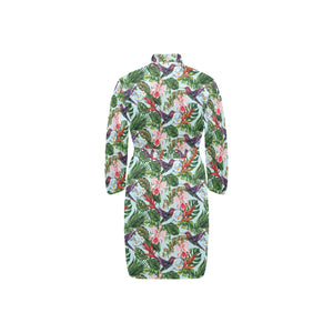 Hummingbird Pattern Print Design 05 Men's Long Sleeve Belted Night Robe