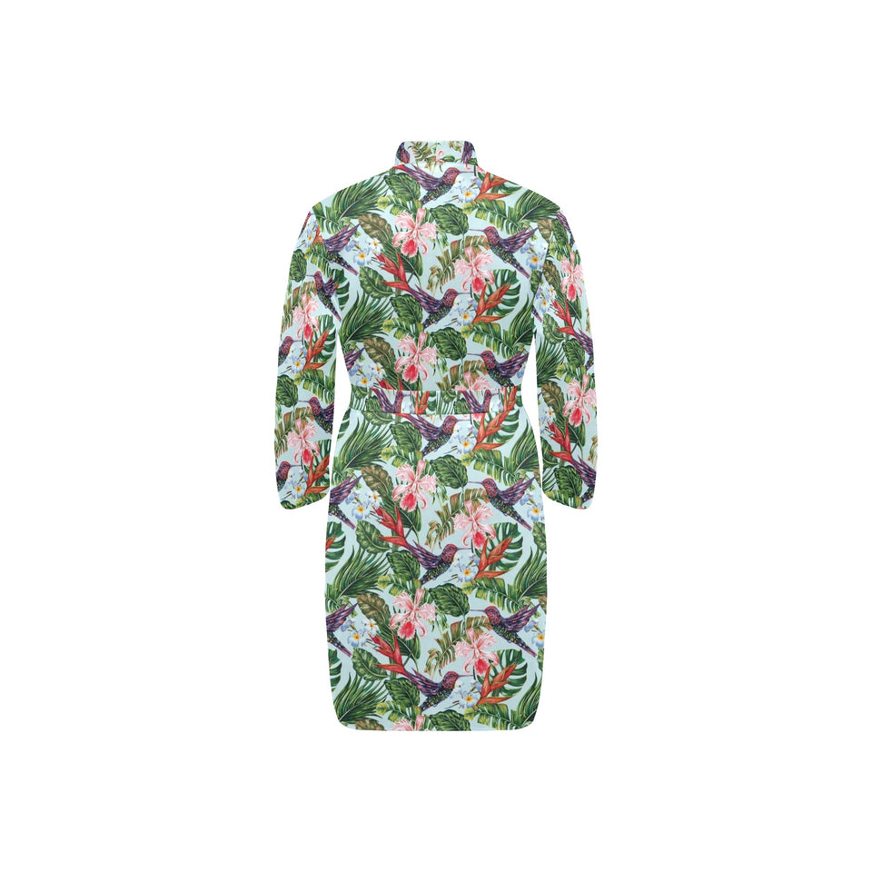Hummingbird Pattern Print Design 05 Men's Long Sleeve Belted Night Robe