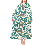 Cute sloths tropical palm leaves white background Blanket Robe with Sleeves