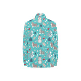 Christmas cute siberian husky puppie pattern Women's Long Sleeve Polo Shirt