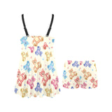 Teddy Bear Pattern Print Design 05 Chest Sexy Pleated Two Piece Swim Dress