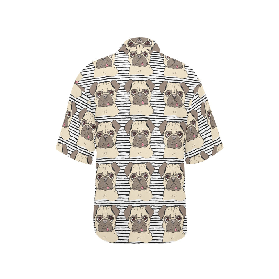 Happy pug pattern Women's All Over Print Hawaiian Shirt