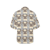 Happy pug pattern Women's All Over Print Hawaiian Shirt