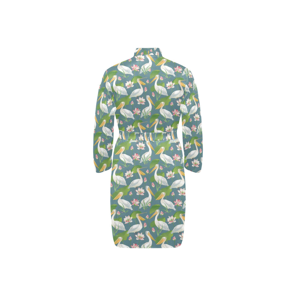 Pelican Pattern Print Design 04 Men's Long Sleeve Belted Night Robe