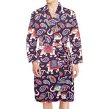 Elephant indian style ornament pattern Men's Long Sleeve Belted Night Robe
