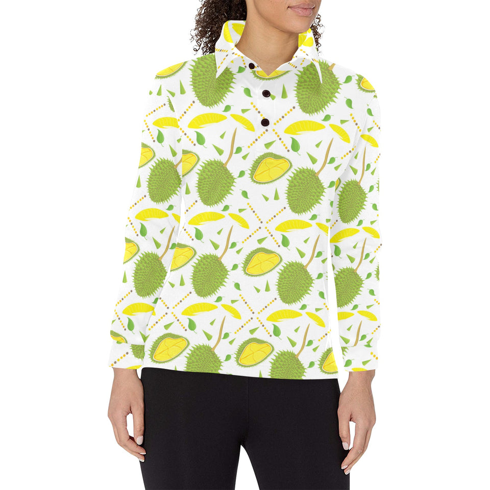 Durian pattern background Women's Long Sleeve Polo Shirt