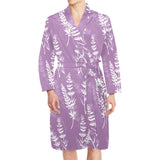 Lavender flowers purple pattern Men's Long Sleeve Belted Night Robe