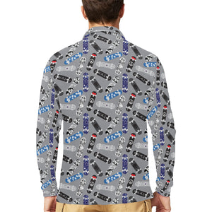 Skate Board Pattern Print Design 03 Men's Long Sleeve Polo Shirt