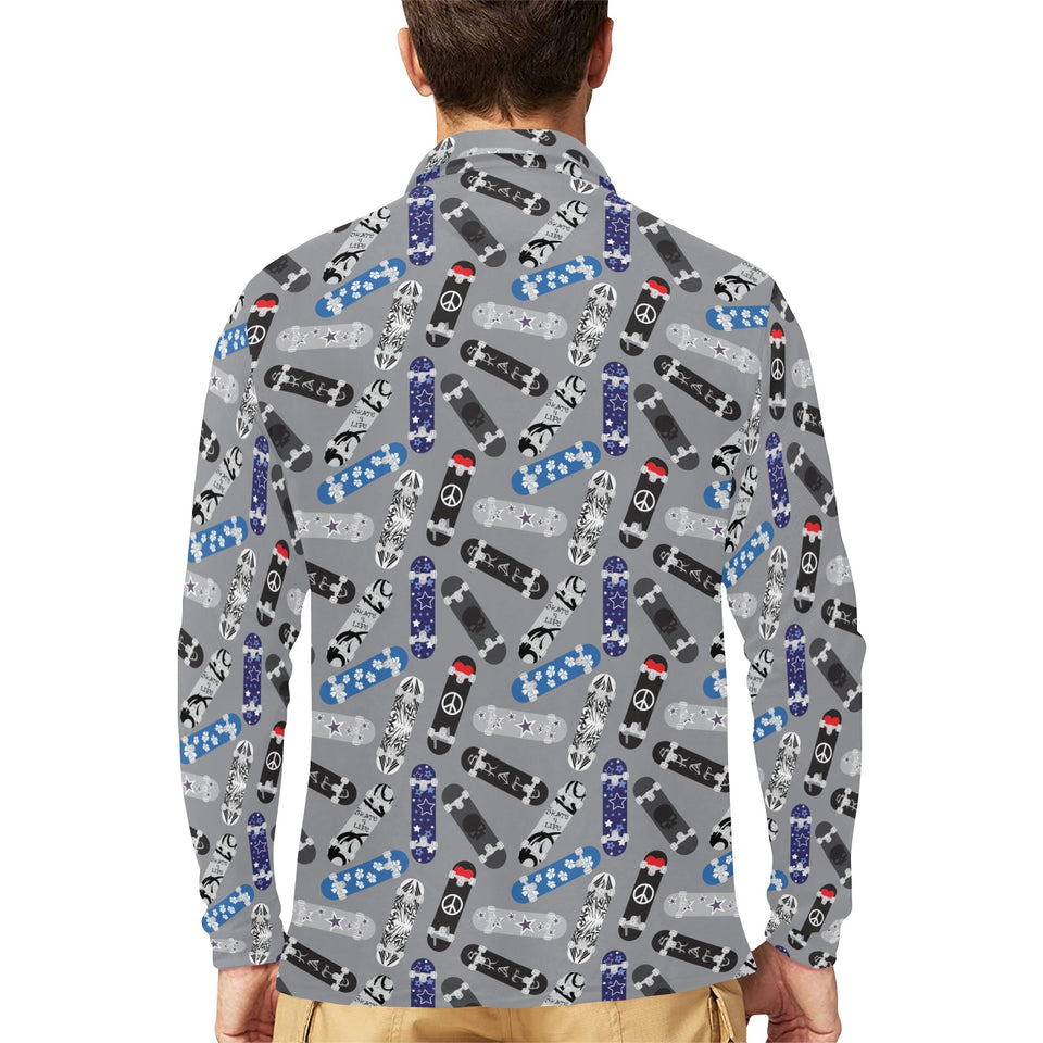 Skate Board Pattern Print Design 03 Men's Long Sleeve Polo Shirt