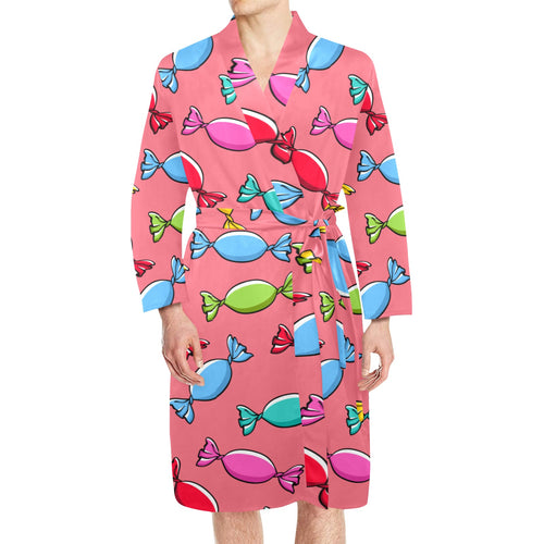 Colorful wrapped candy pattern Men's Long Sleeve Belted Night Robe