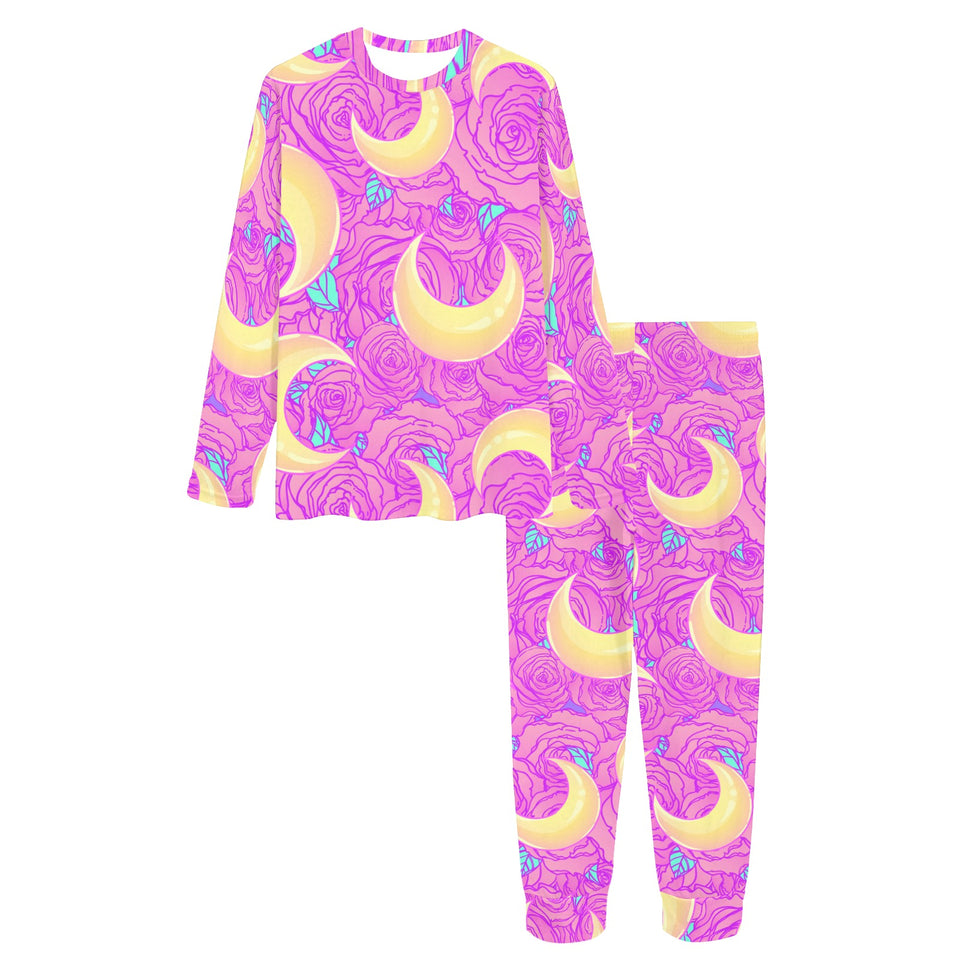 Moon pink rose background Women's All Over Print Pajama Set