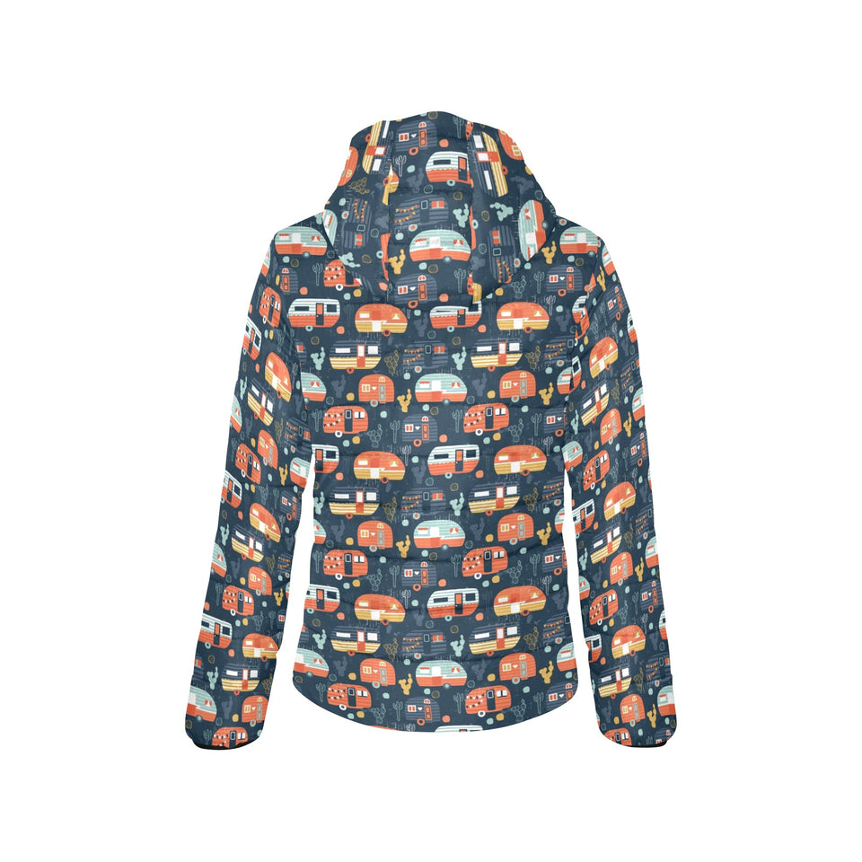 Camper Van Pattern Print Design 05 Women's Padded Hooded Jacket