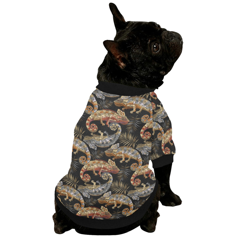 Chameleon lizard tropical leaves palm tree All Over Print Pet Dog Round Neck Fuzzy Shirt