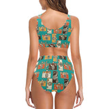 Camera Pattern Print Design 03 Chest Bowknot High Waisted Bikini Swimsuit