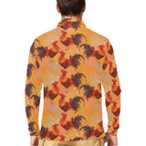 red rooster chicken cock pattern Men's Long Sleeve Polo Shirt