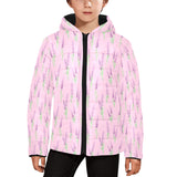 Lavender pattern pink background Kids' Boys' Girls' Padded Hooded Jacket