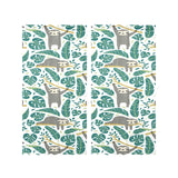Cute sloths tropical palm leaves white background Gauze Curtain