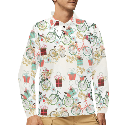 Bicycle Pattern Print Design 05 Men's Long Sleeve Polo Shirt