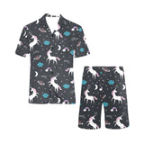 unicorn rainbows moon clound star pattern Men's V-Neck Short Pajama Set