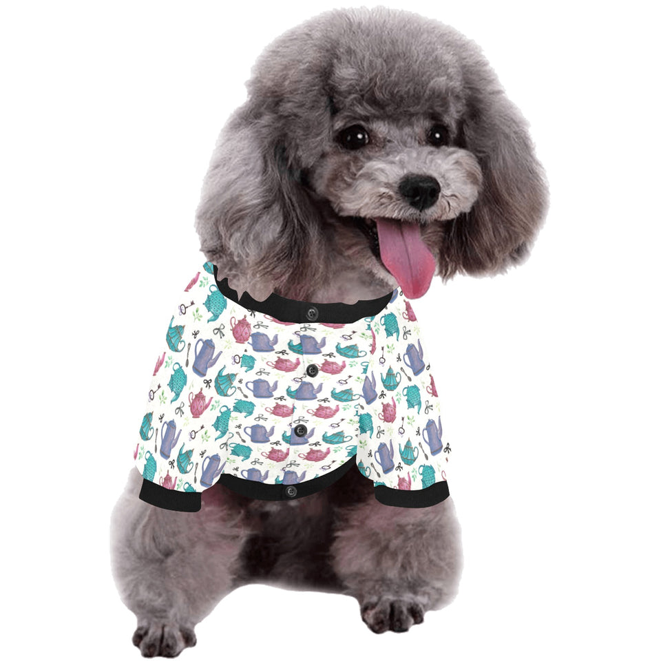 Tea pots Pattern Print Design 05 All Over Print Pet Dog Round Neck Fuzzy Shirt