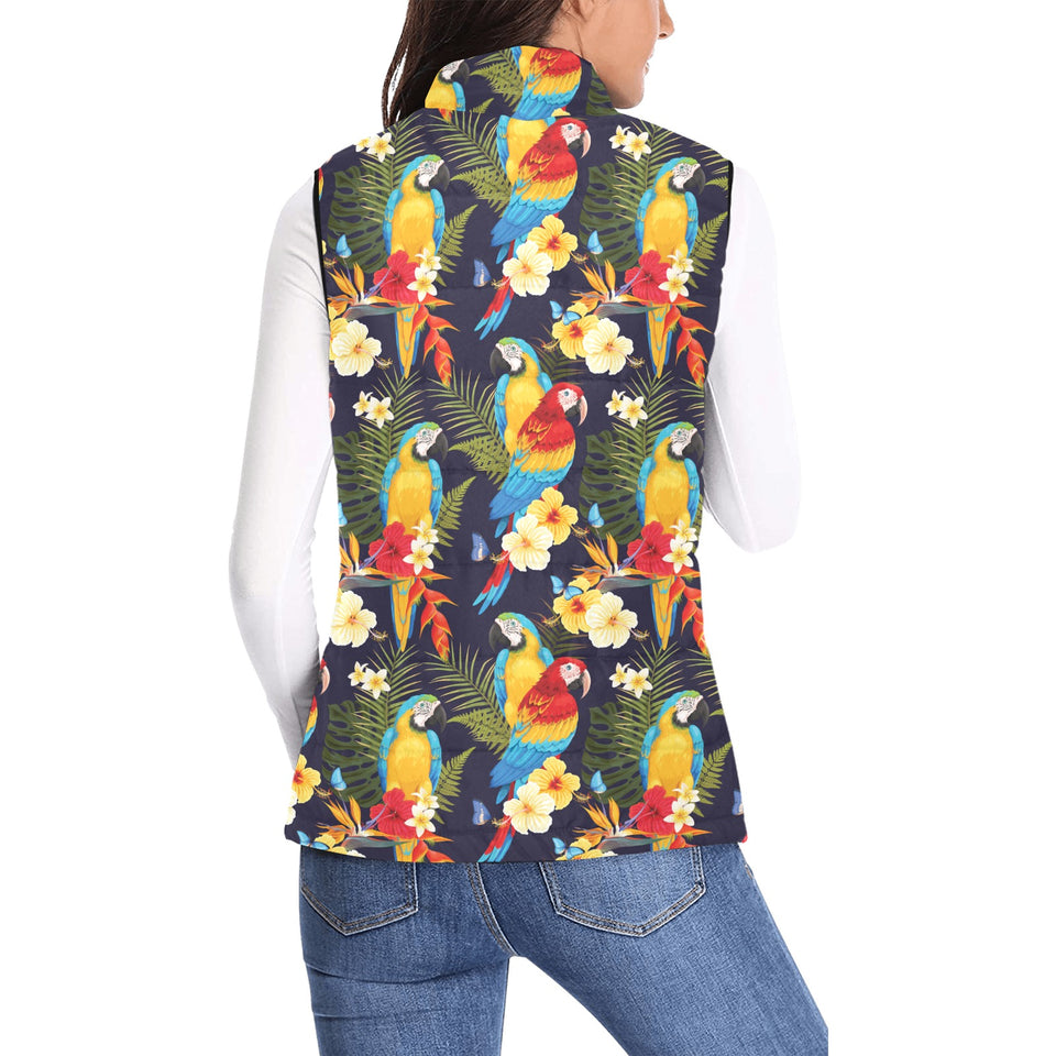Colorful parrot flower pattern Women's Padded Vest