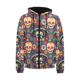 Sugar skulls flower maxican pattern Men's Padded Hooded Jacket