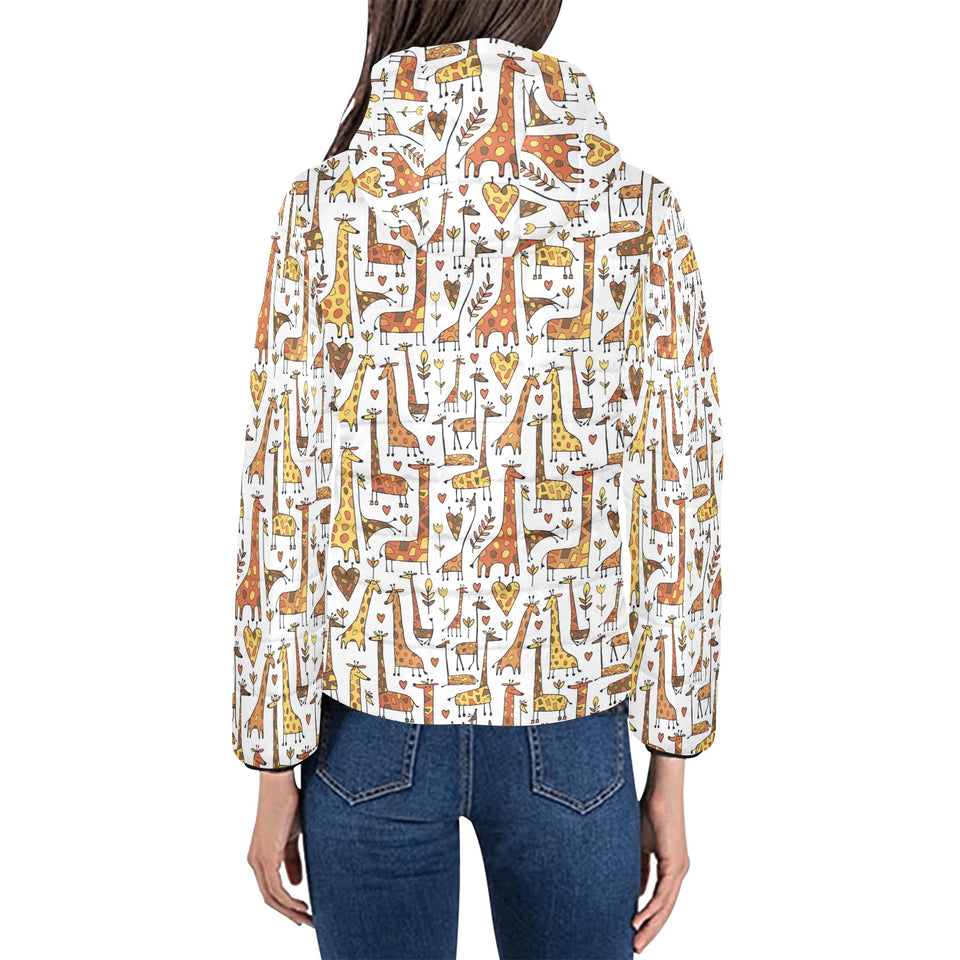 Giraffe Pattern Print Design 04 Women's Padded Hooded Jacket