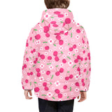 cherry flower pattern pink background Kids' Boys' Girls' Padded Hooded Jacket