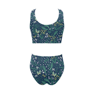 butterfly leaves pattern Chest Bowknot High Waisted Bikini Swimsuit