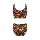 Fire flame dark pattern Chest Bowknot High Waisted Bikini Swimsuit