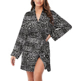 Handwritten cheese pattern Women's Long Sleeve Belted Night Robe