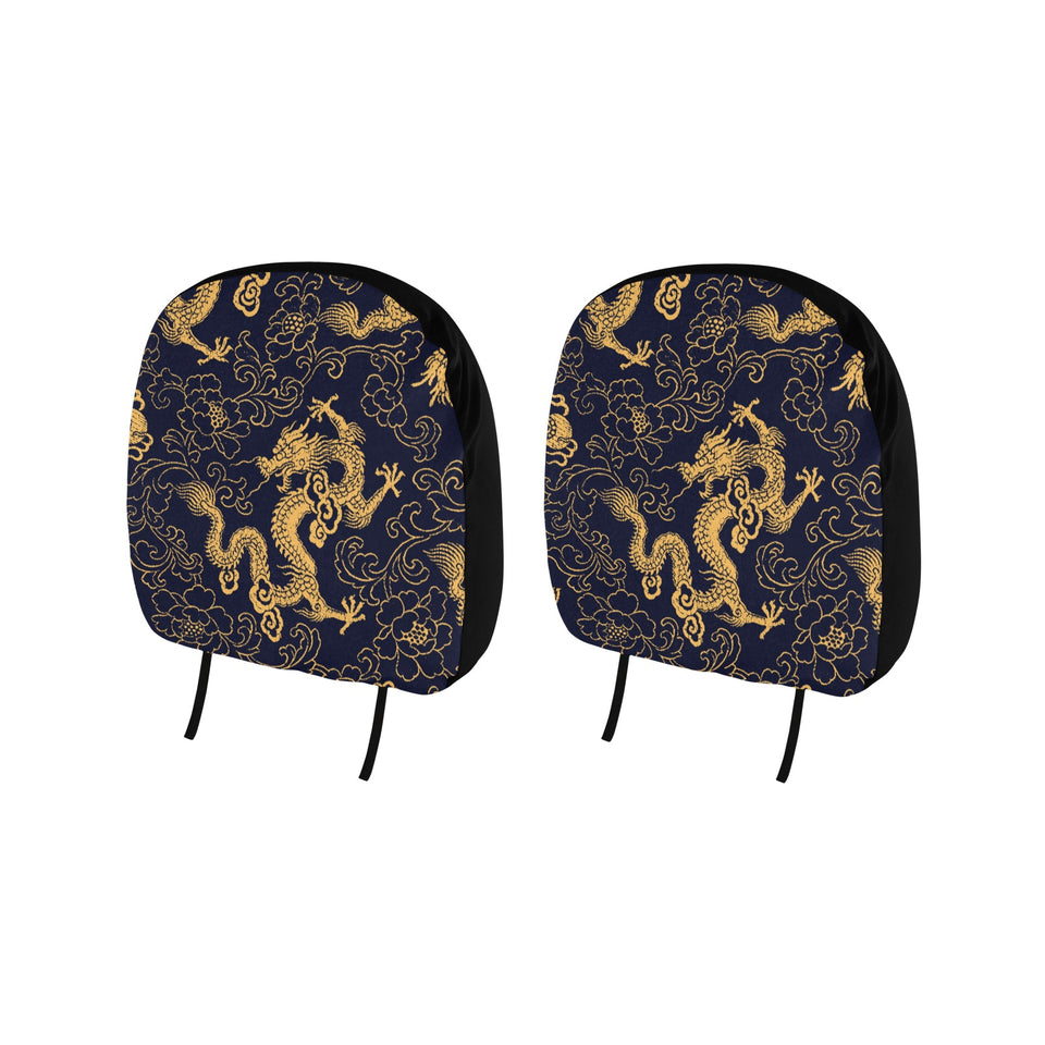 Gold dragon pattern Car Headrest Cover