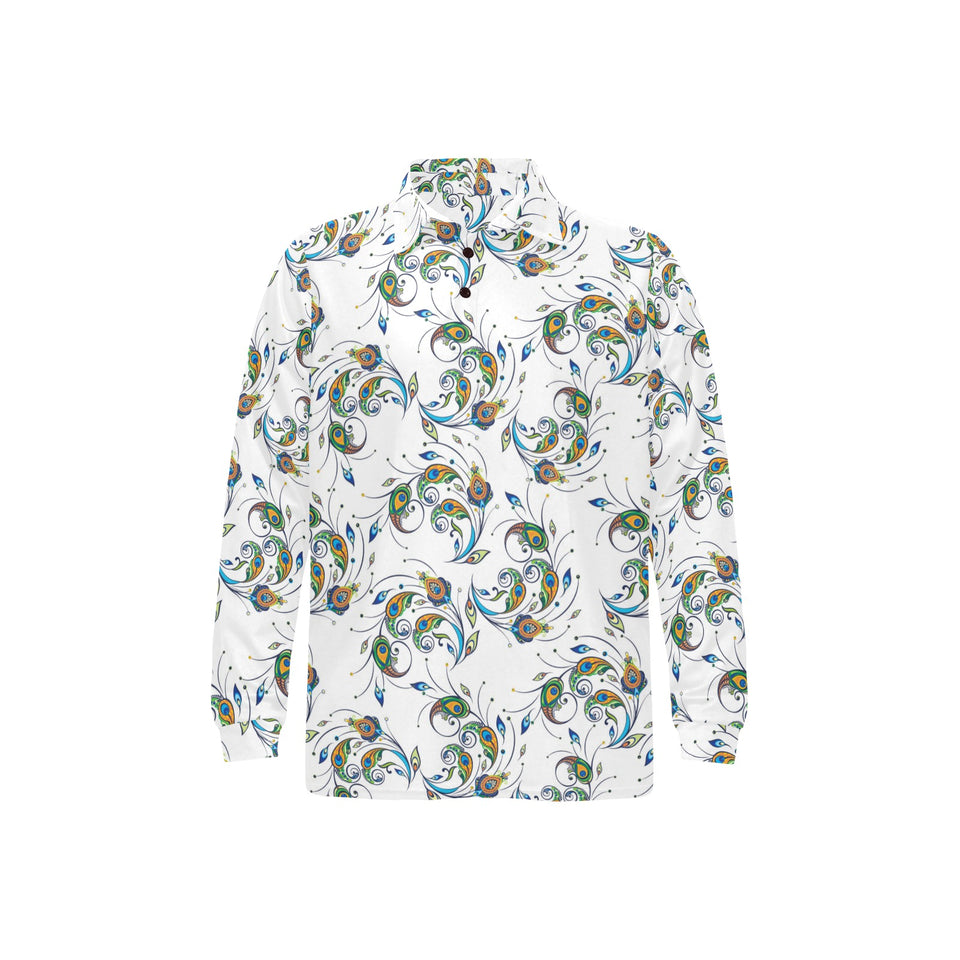 Peacock feather pattern Men's Long Sleeve Polo Shirt